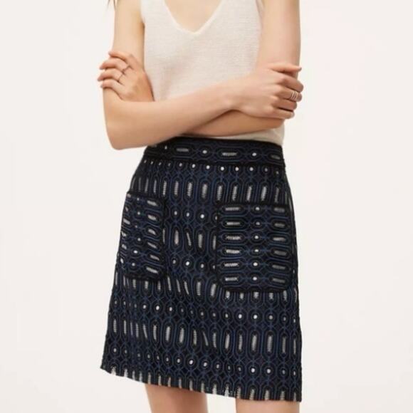 Ann Taylor Loft Blue Circuit Lace Pocket Skirt Blue Black Geometric Womens Sz 6 - Picture 3 of 12